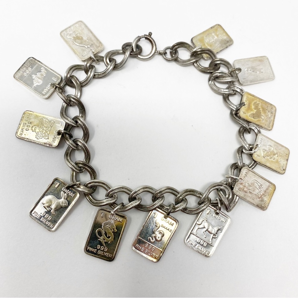 704 Vintage sterling silver zodiac charm bracelet with 12 Chinese zodiac charms